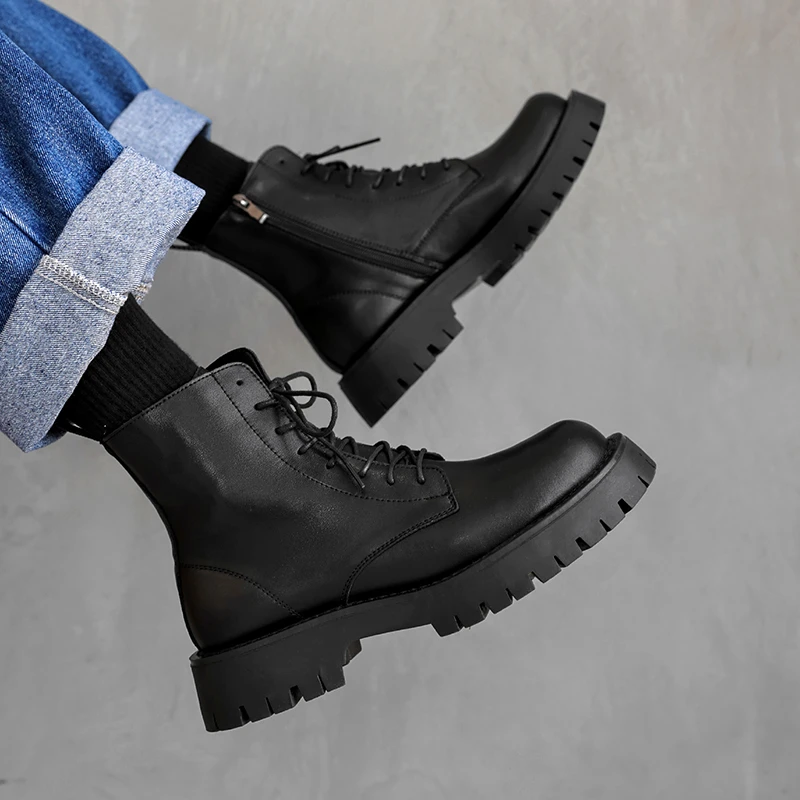 秋季新款潮流韩版高帮增高侧拉链马丁靴