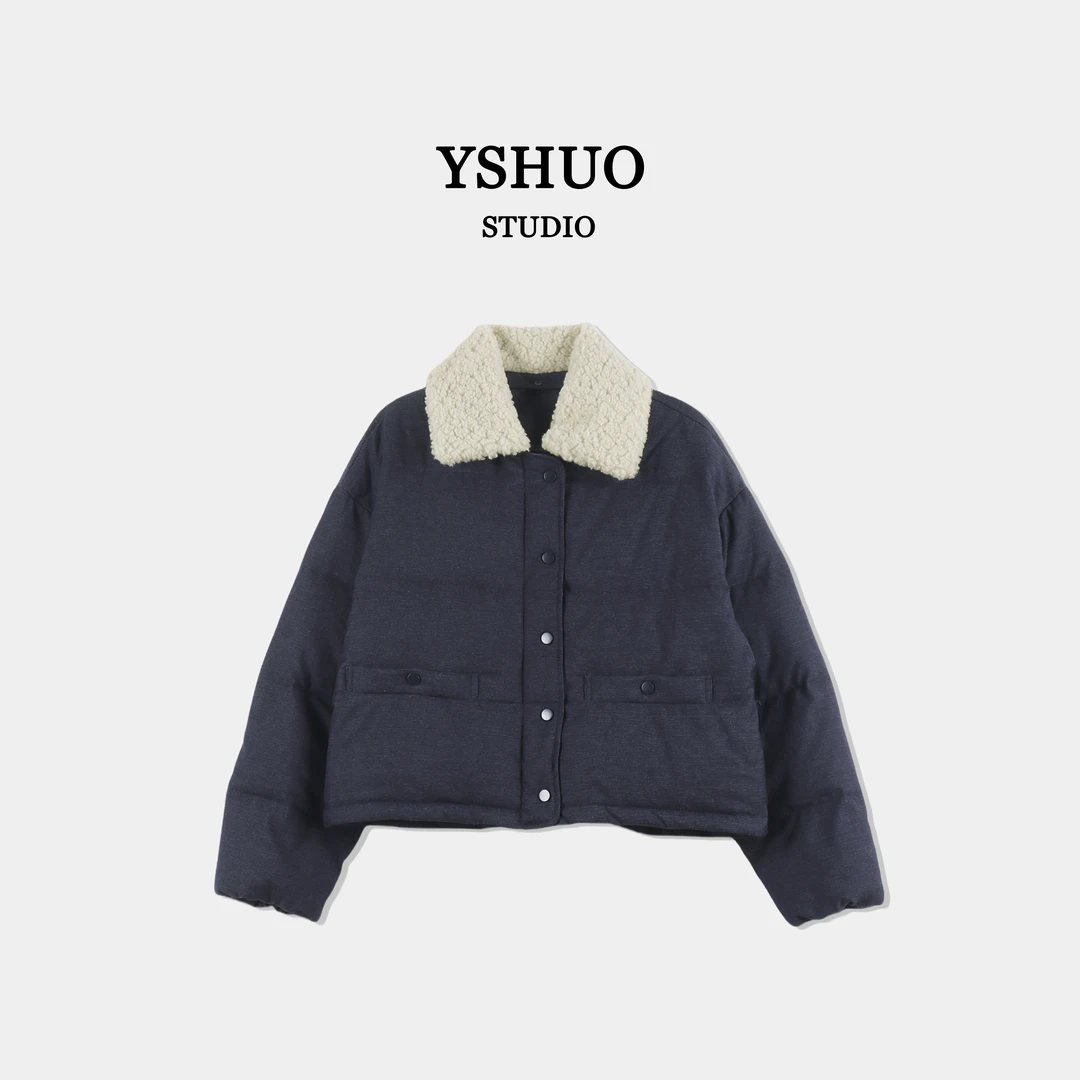 YSHUO【暖暖过冬】韩系可拆卸圈圈毛翻领加厚双门襟白鸭绒外套66070