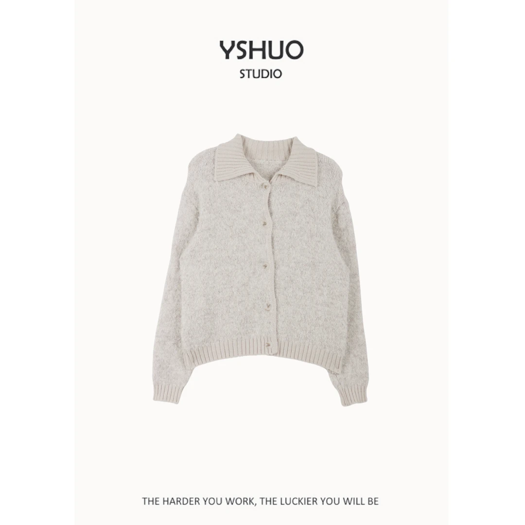 YSHUO【甜梨日记】软糯舒适不扎人翻领高级感系扣开衫 24782