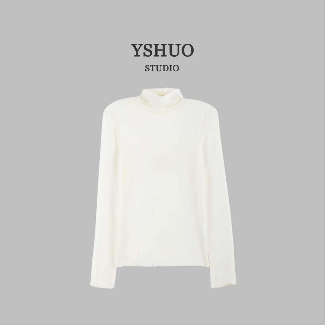 YSHUO【流光月纱】韩系纯欲风简约高领木耳边微透百搭针织打底8725