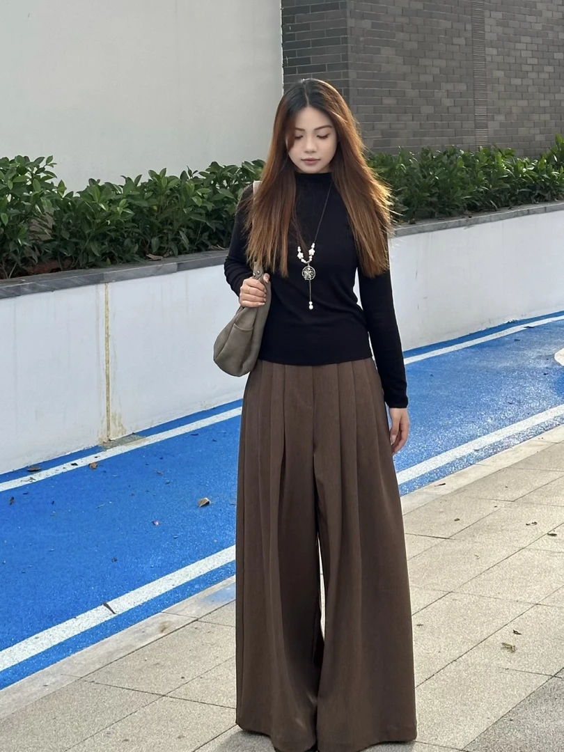 2025新款春季西装裤女高腰垂感休闲压褶阔腿高级感宽松拖地裤裙