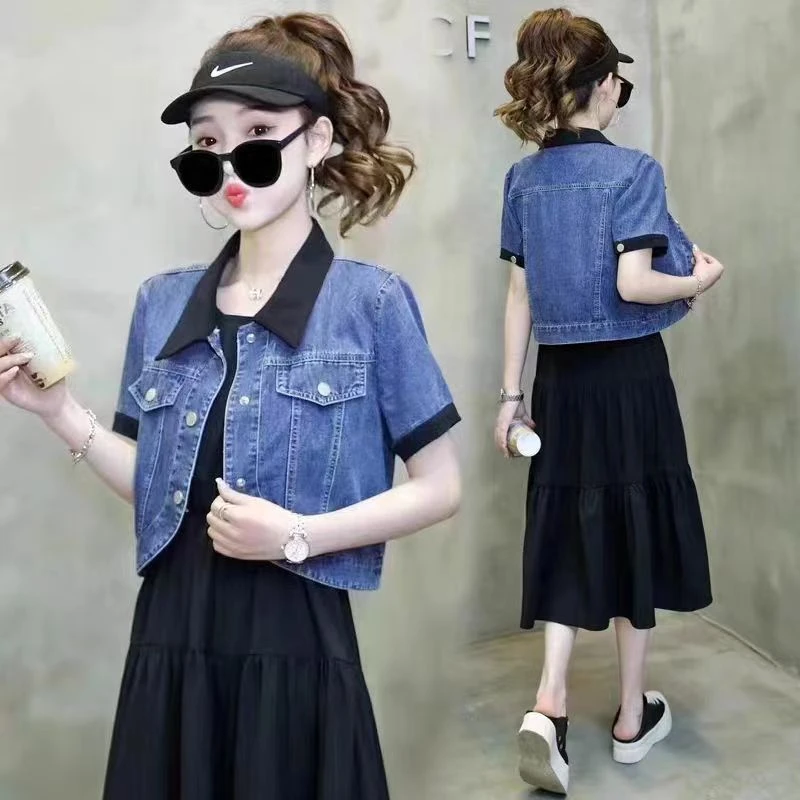 微瑕短袖牛仔外套女薄款2024新款配吊带裙遮肉显瘦减龄两件夏季