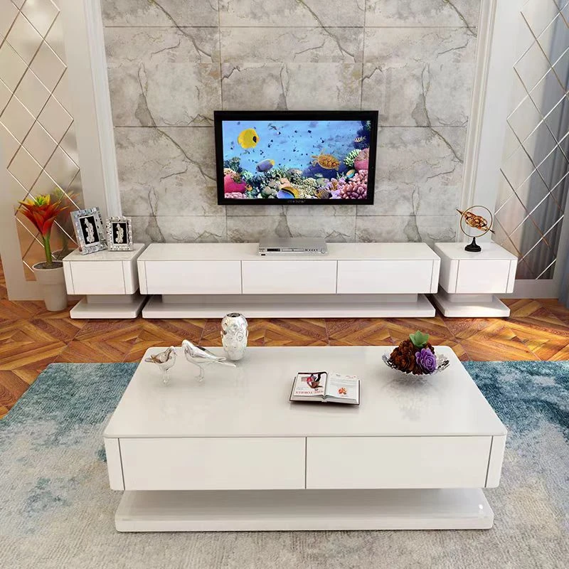 2024升级新款奶油风白色微晶石岩板电视柜客厅茶几现代简约小户型