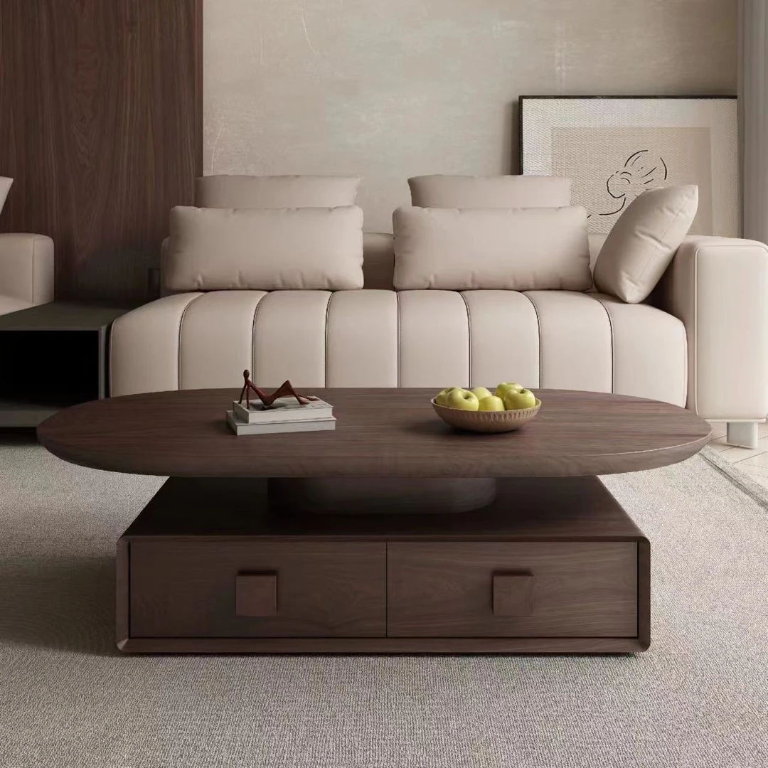 中古风家用客厅微晶石洞石岩板现代极简胡桃木纹创意长方形奶油风