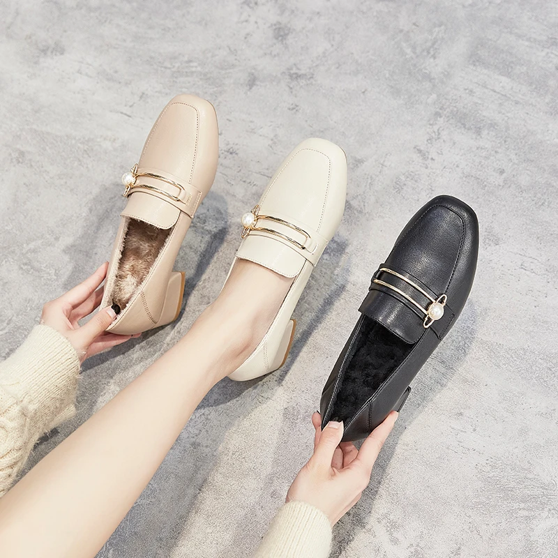 ZHR法式乐福鞋女士粗跟单鞋一脚蹬豆豆鞋通勤百搭时尚英伦风女鞋