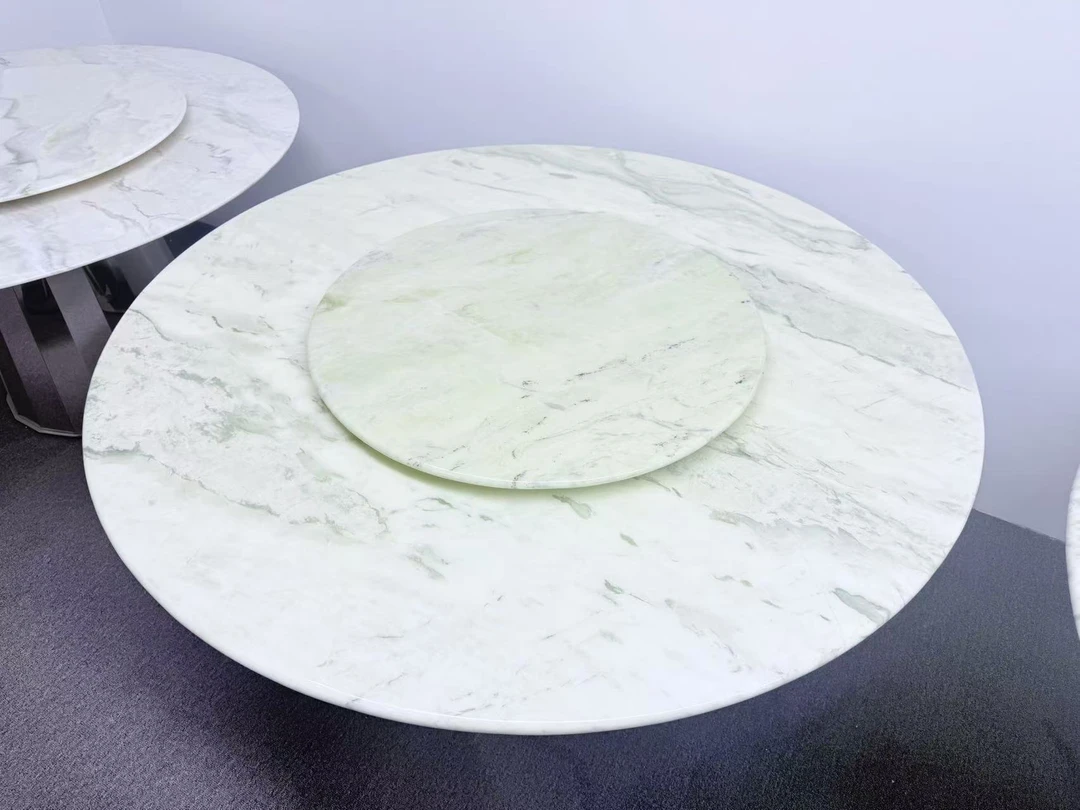 直播间福利款天然奢石简约现代时尚芬迪白奢石圆形餐桌包桌脚