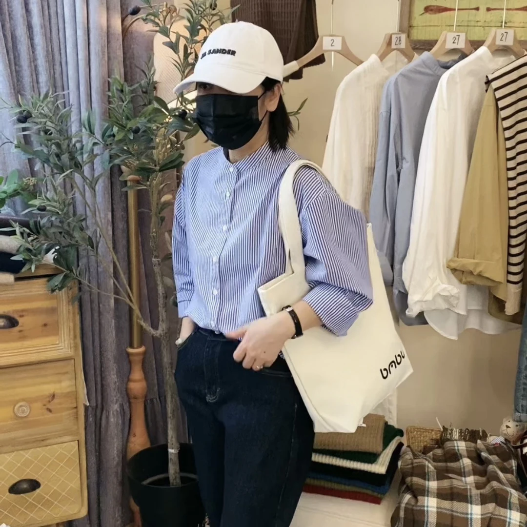 大禾自制.立领条纹衬衣