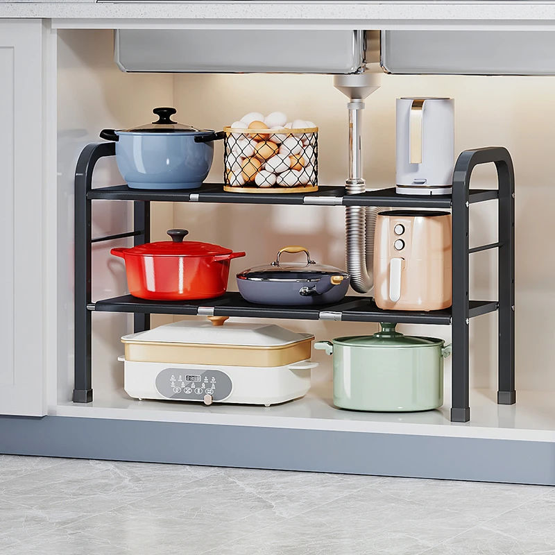 厨房置物架家用落地多层锅具收纳架子多功能下水槽橱柜分层放锅架