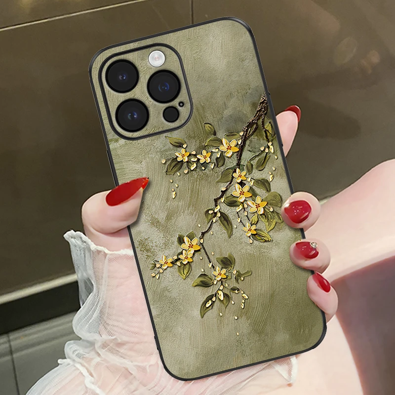 适用苹果17华为/oppo/vivo绿墨荼蘼手机壳16promax高端高档防摔女