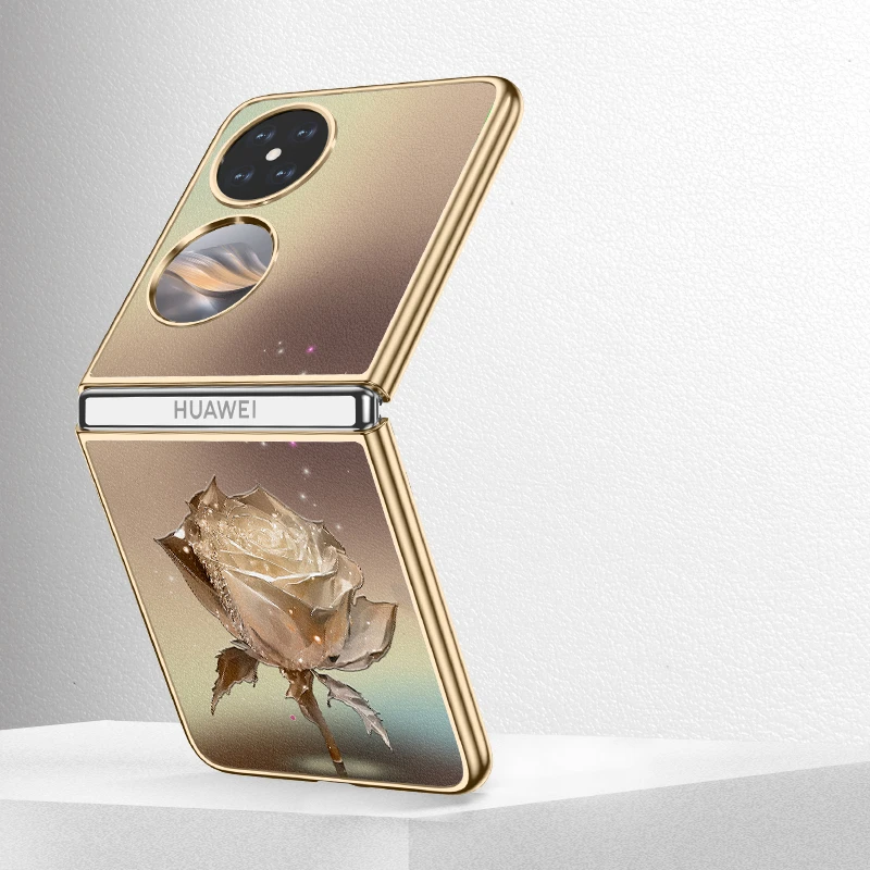 香槟色幻晶玫瑰适用华为pocket2手机壳新款p50pocket折叠屏保护套