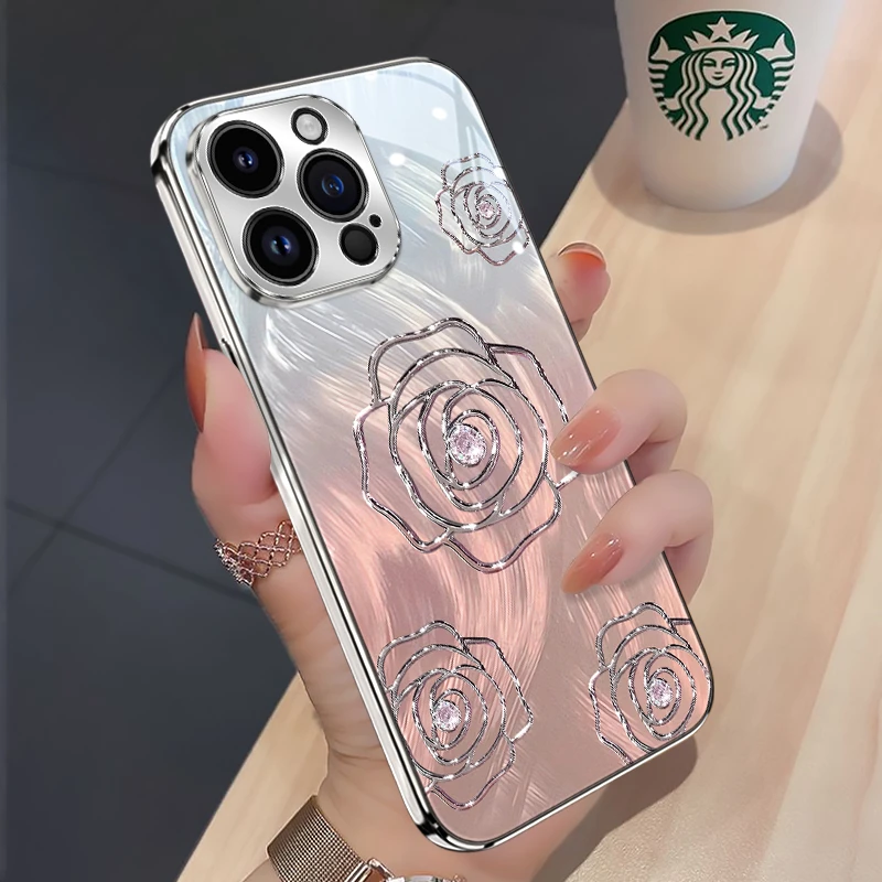 适用苹果16华为渐变羽纱山茶手机壳15pro max新款iPhone16pro奢华