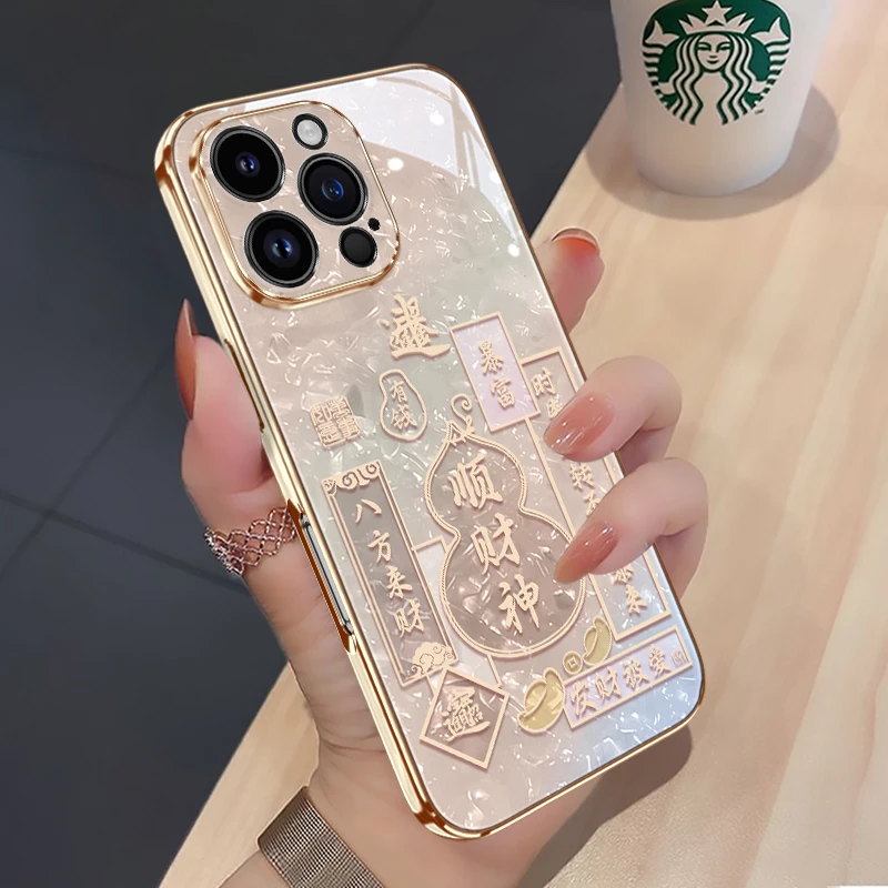 适用苹果17华为贝纹财神葫芦手机壳16promax新款17pro小众网红女