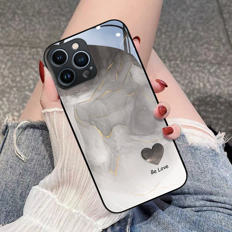 适用苹果16华为/oppo/vivo水墨色爱心手机壳15promax情侣高级感女