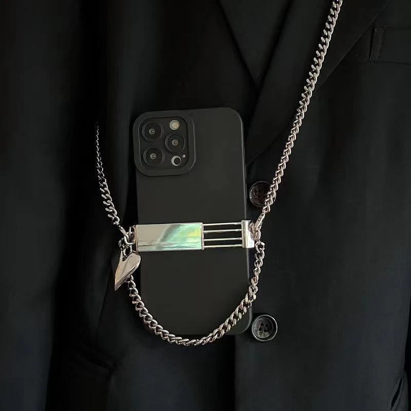 免打孔金属夹金属链条挂绳DIY手机夹斜跨手机背夹小红书同款通用