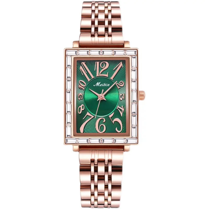 轻奢时尚女士小绿表镶钻气质精致手表石英机芯有机玻璃镶钻轻奢45