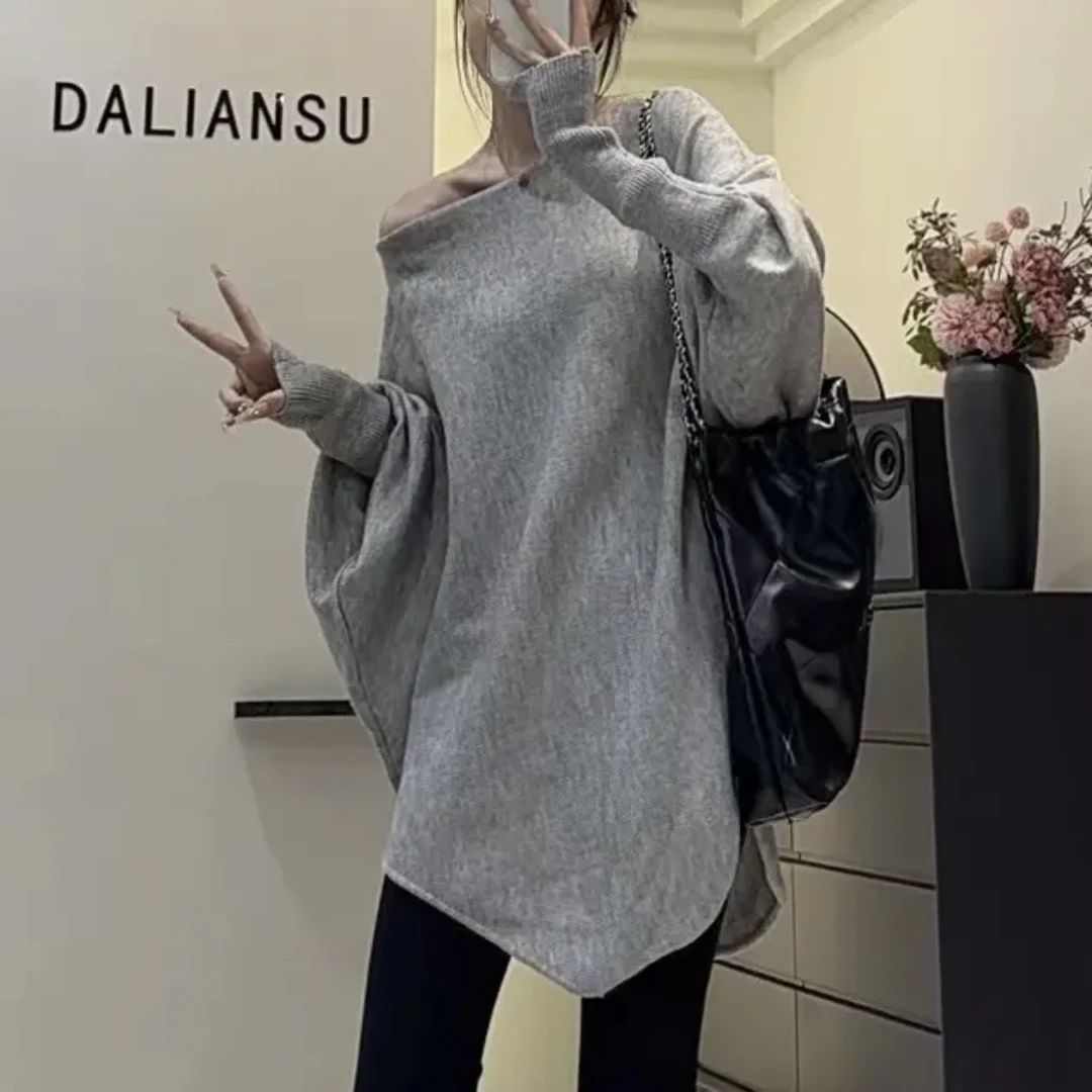 慵懒风V领针织衫毛衣外套2025春秋新款不规则设计感蝙蝠袖女上衣