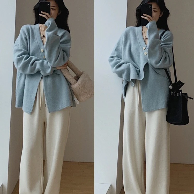 早秋季2025新款奶糯风奶系穿搭高级感温柔韩系加绒毛衣韩版秋冬季