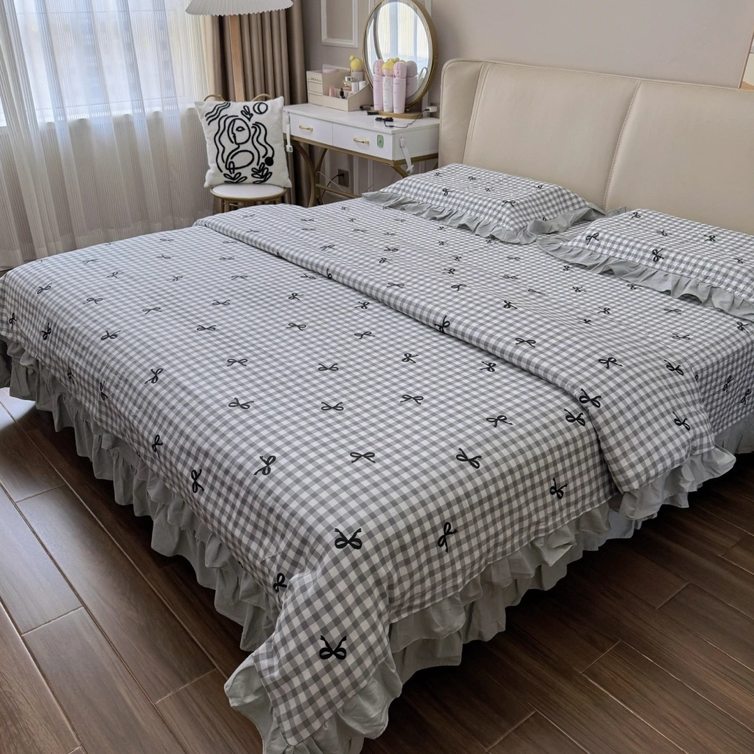 小茹家居  秋冬新款拼接小清新纯棉床盖三件套