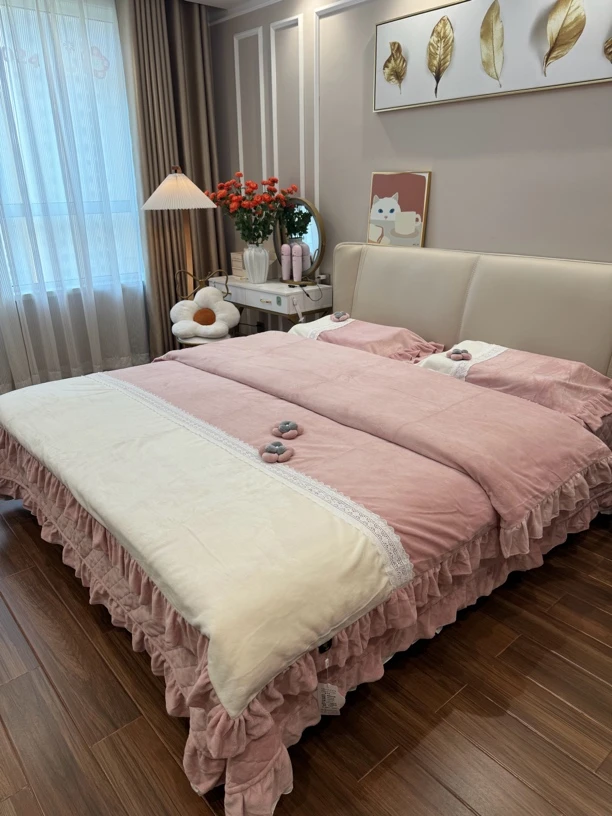 小茹家居    秋冬季加厚花边牛奶绒床盖四件套