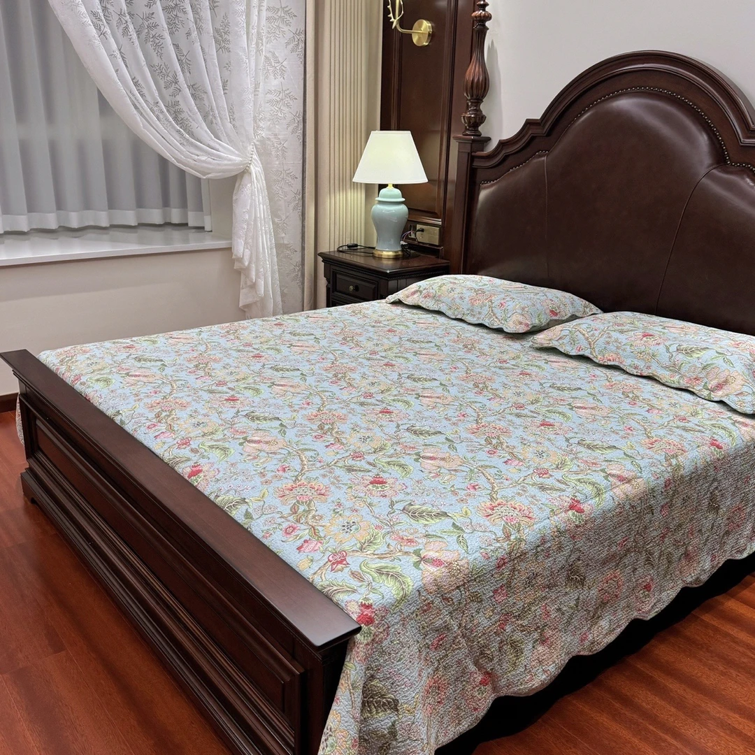 小茹家居  复古风美式风全棉床盖双面三件套