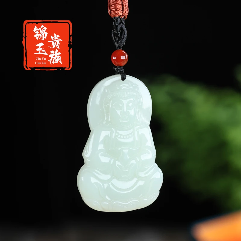 真品和田玉观音玉坠男士观音菩萨玉吊坠青白玉挂件玉佩男玉器