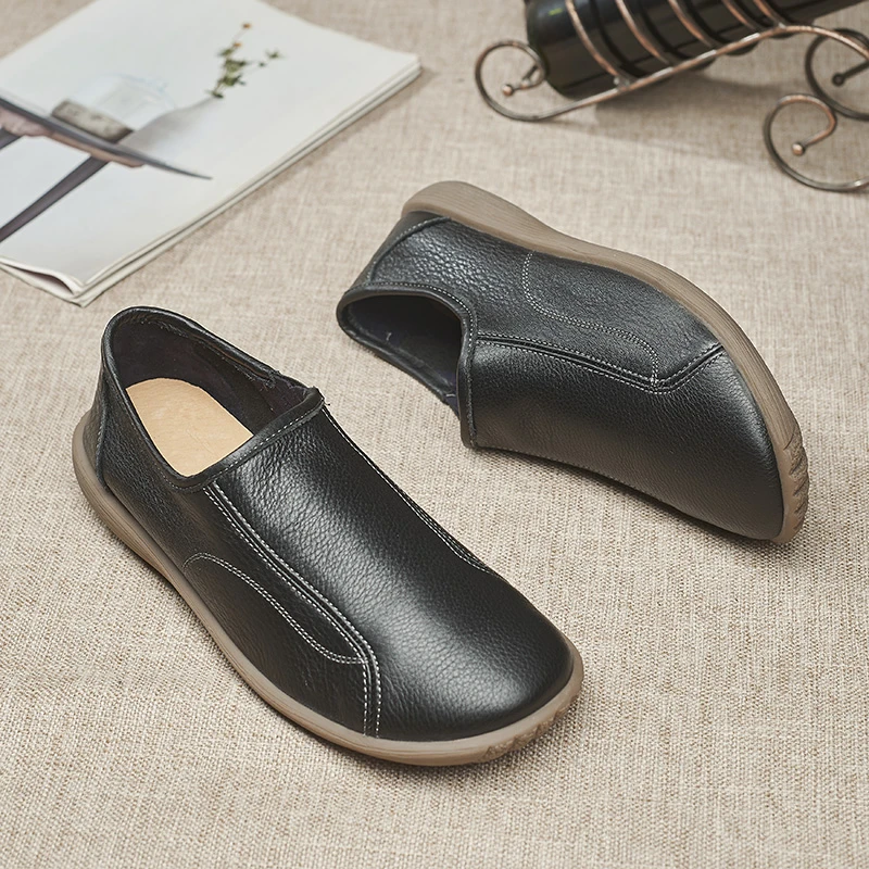 千里谷一脚蹬懒人鞋英伦风复古男鞋软底软面休闲皮鞋舒适休闲男鞋