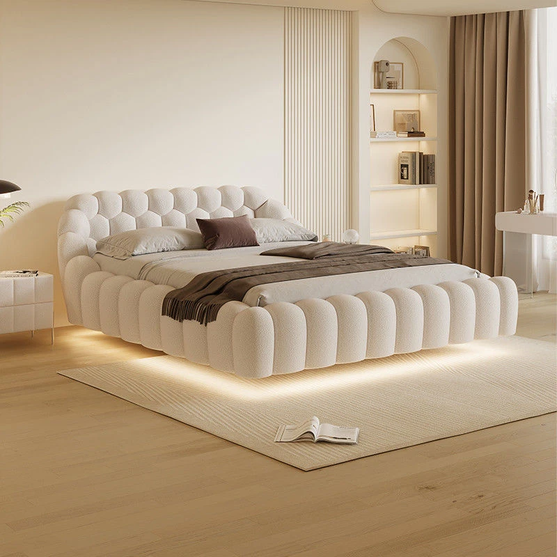 新款多功能布艺智能床奶油风可升降电动现代黑科技家用悬浮床卧室