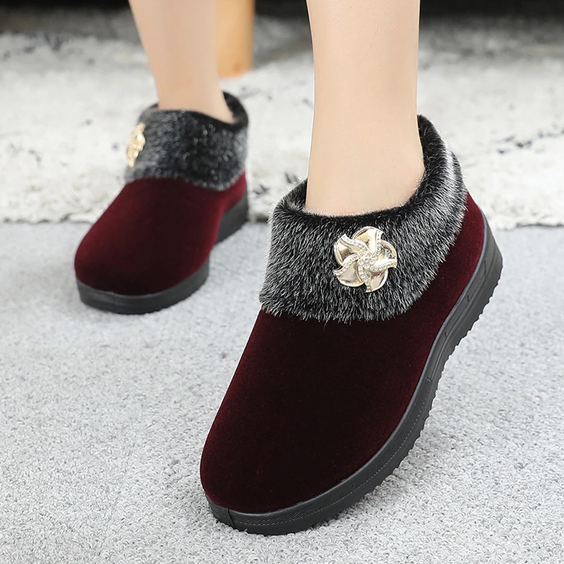 冬季女加绒保暖奶奶棉鞋妈妈防滑平底二棉3334码老年女款北京布鞋