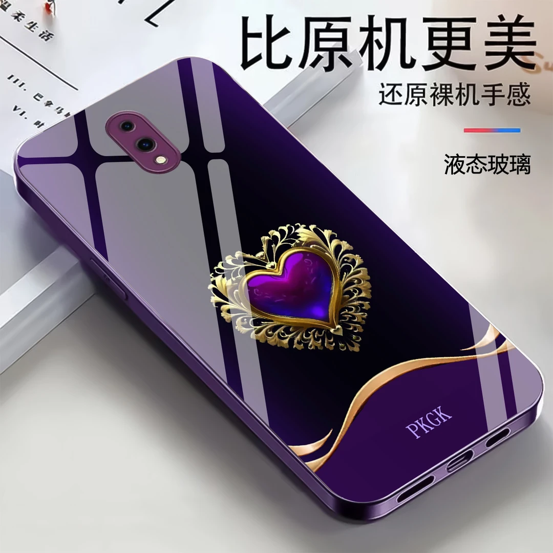 适用【OPPO Reno】时尚爱心液态玻璃手机壳 轻奢潮流 全包防摔刮