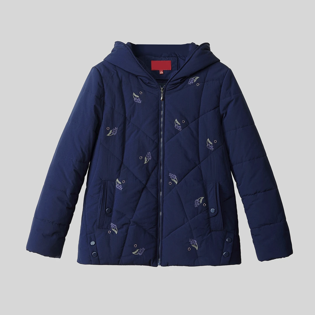 休闲妈妈冬季绣花棉服加厚保暖中老年女装棉衣连帽小棉袄宽松短款