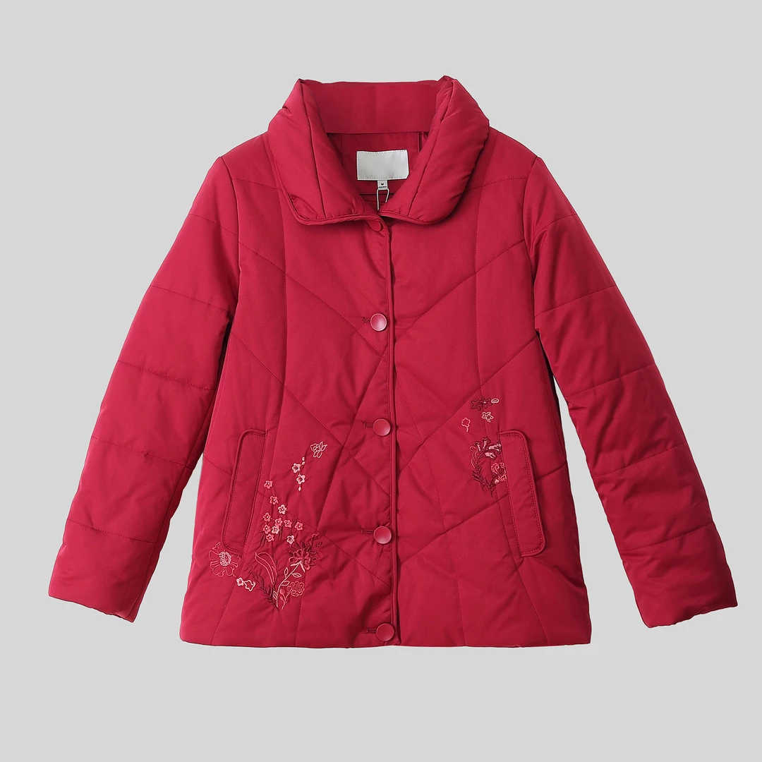 短款绣花小棉衣面包领中老年女装冬季棉服妈妈装刺绣小棉袄奶奶装