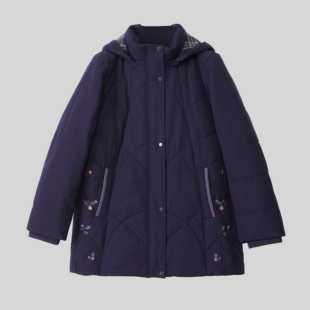 洋气时尚绣花棉衣中老年女装冬季休闲棉服胖妈妈装连帽小棉袄宽松