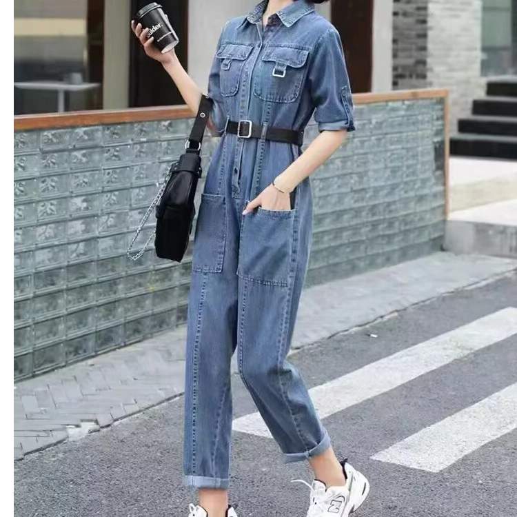 牛仔连体裤休闲时尚洋气减龄工装连衣裤套装女
