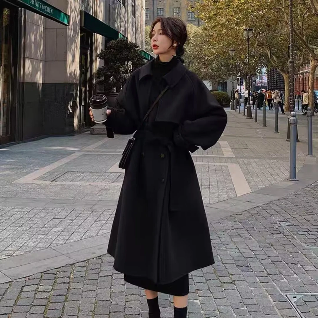 2024秋冬新款羊毛赫本风高级感手工双面呢大衣女