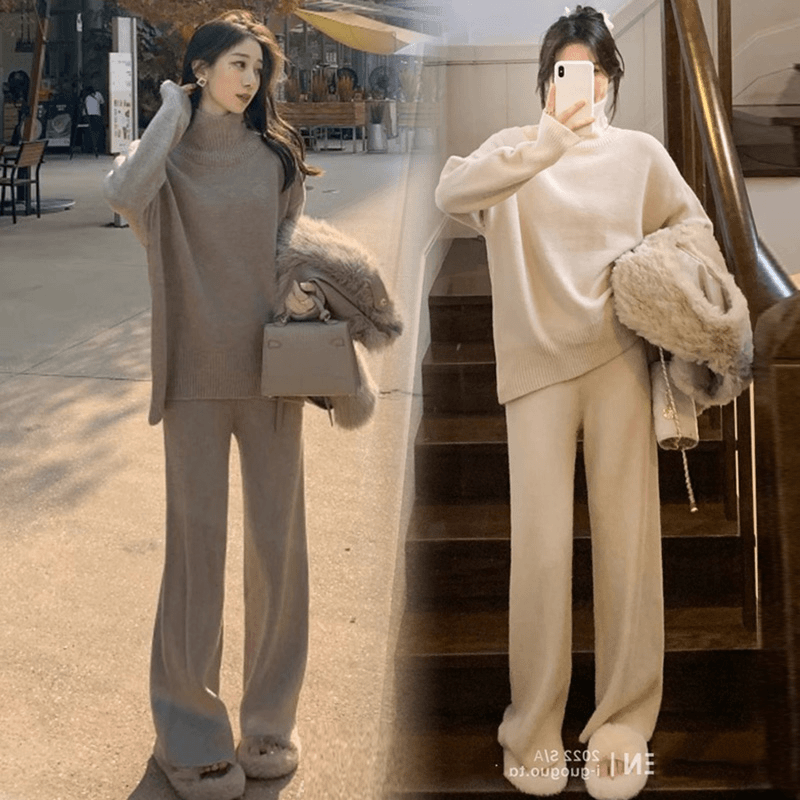 【希希推荐】【希希推荐】2023新款孕妈高领针织毛衣阔腿裤秋冬慵