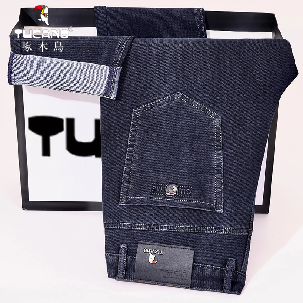 TUCANO/啄木鳥男士秋冬厚款商务休闲宽松直筒高腰弹力牛仔裤男款