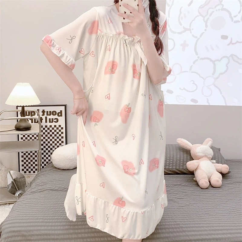 大码300斤冰丝短袖产妇入院待产裙夏季喂奶月子服孕妇产后睡衣