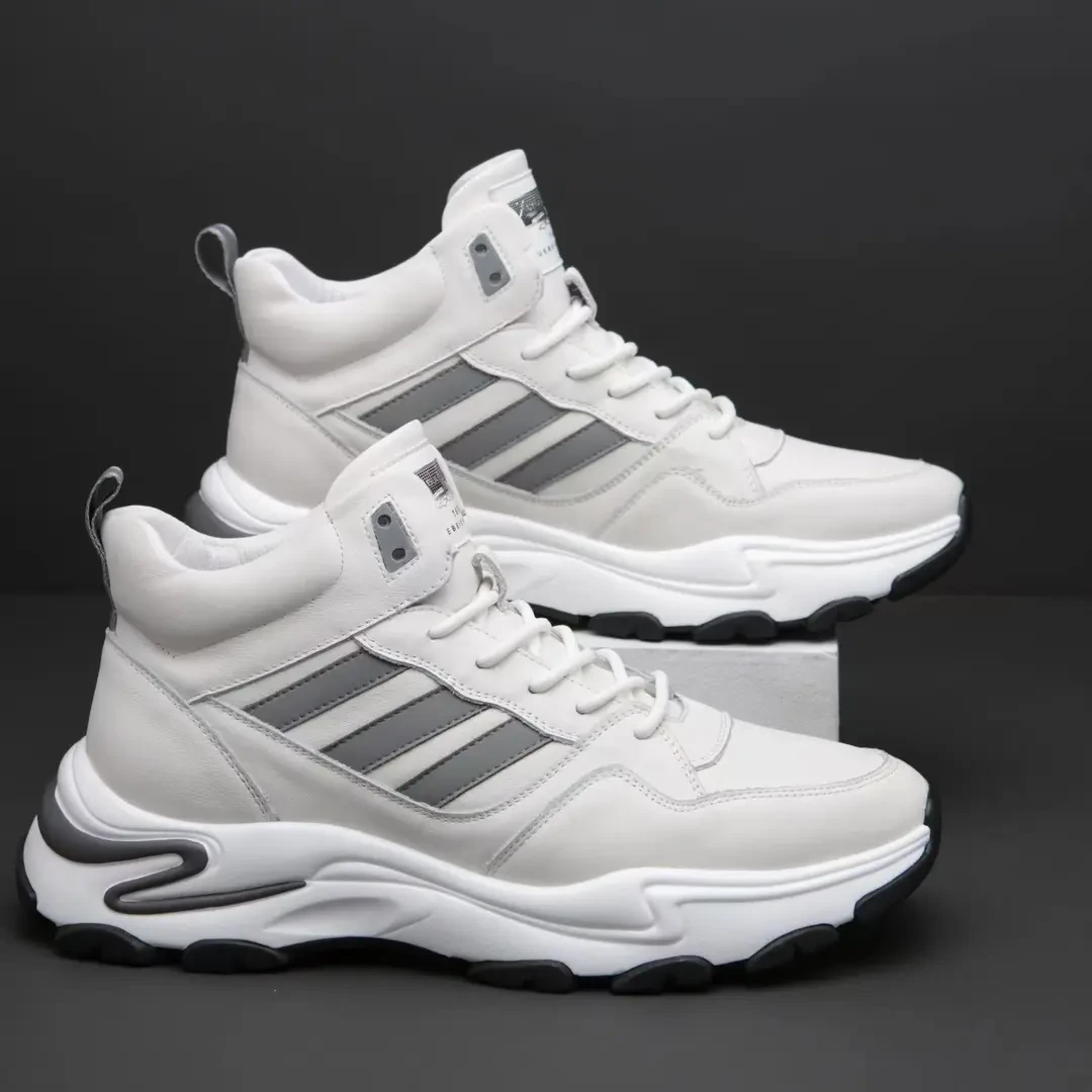 【有单有棉】头层牛皮高帮冬季加绒厚底轻便时尚百搭休闲运动潮鞋男