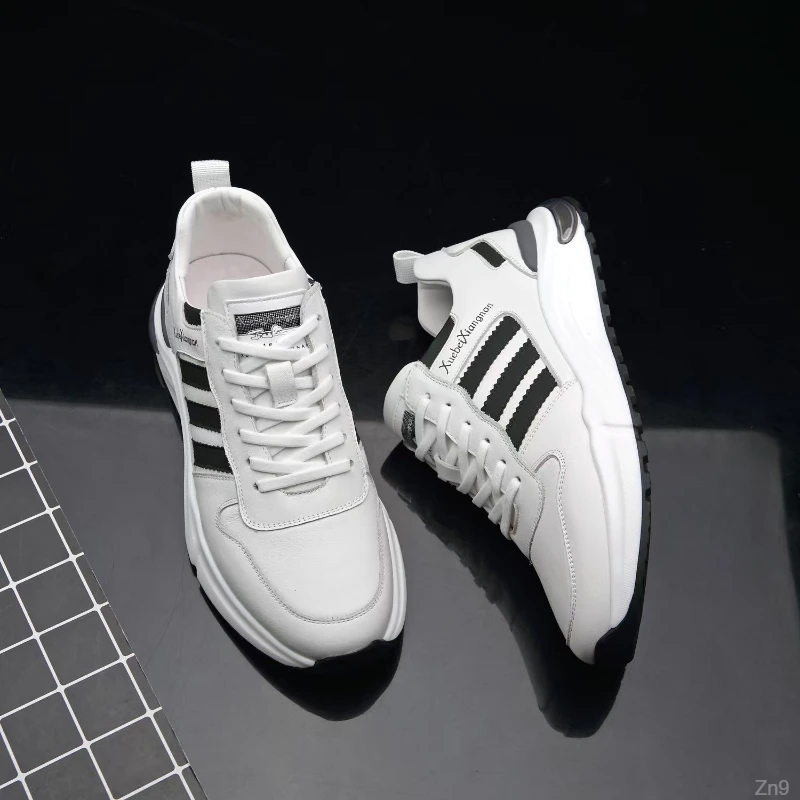 韩版青年潮鞋厚底运动休闲鞋轻质秋冬头层牛皮百搭跑步鞋男士新款