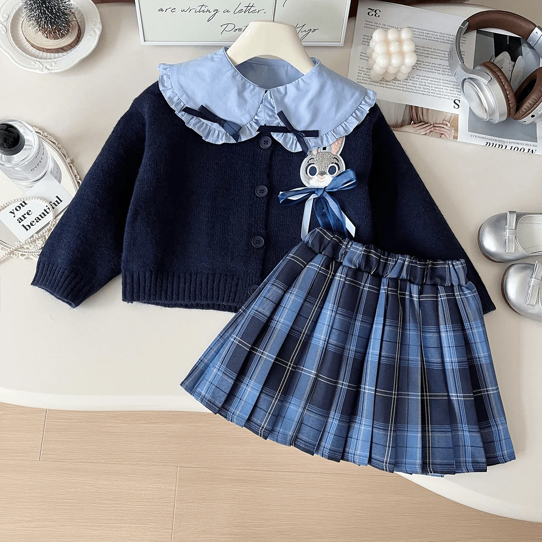 【蔚蓝兔】女童秋季兔子主题设计感套装女宝学院风JK裙三件套67597