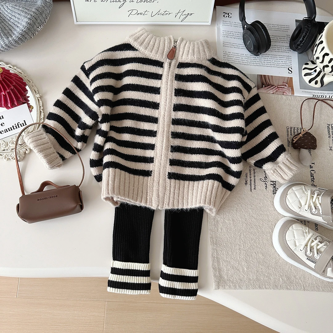 2025新款春季新款女童条纹小童上衣韩版打底裤套装Q67697