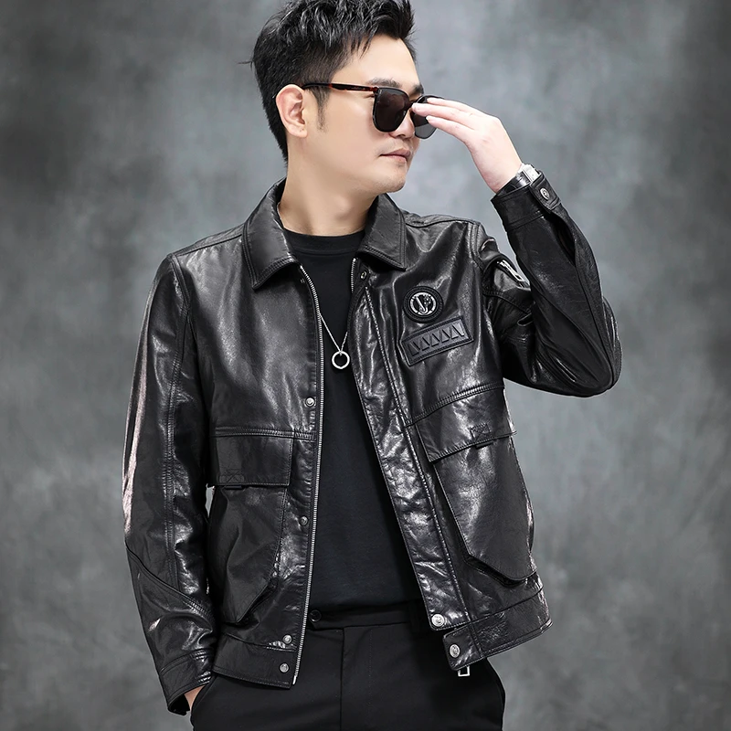 babibao/巴比豹【2283D】海宁2025秋款时尚工装真皮皮衣山羊皮