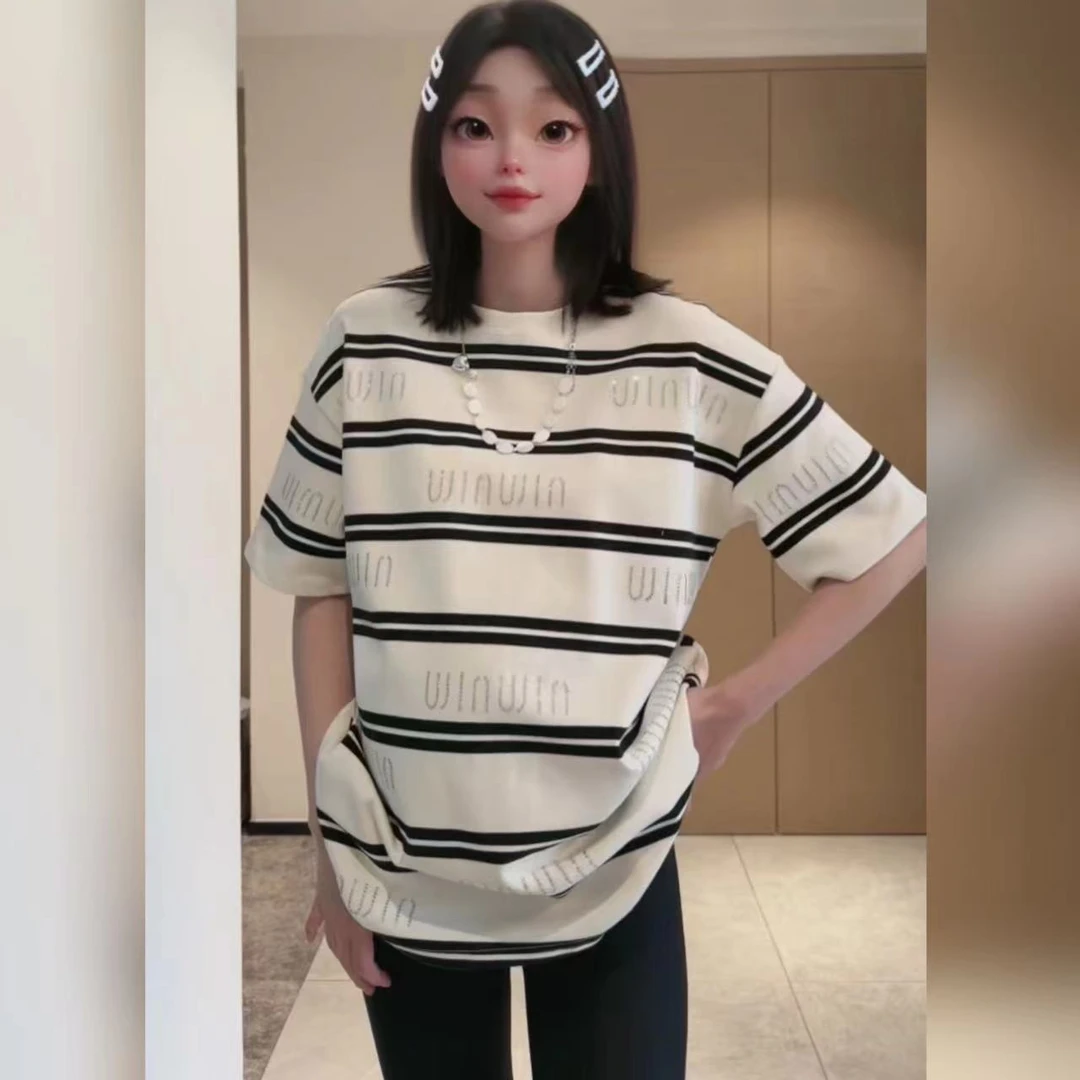 【妮妮】孕妇装烫钻条纹小个子短袖T