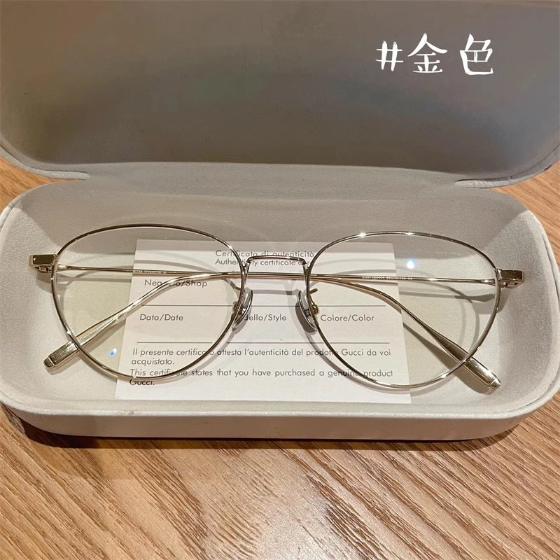 老钱风金属钛架猫眼镜框大脸女防蓝光近视超轻高级感素颜可配度数