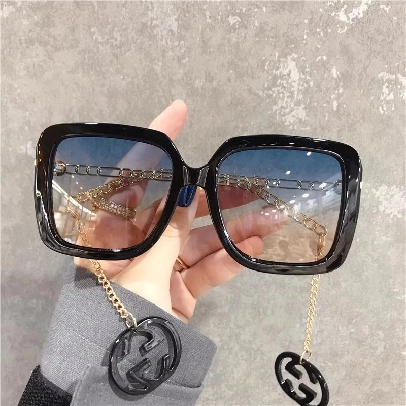 小红书太阳眼镜女网红同款可配有度数吊坠显瘦豹纹大脸方形墨镜男