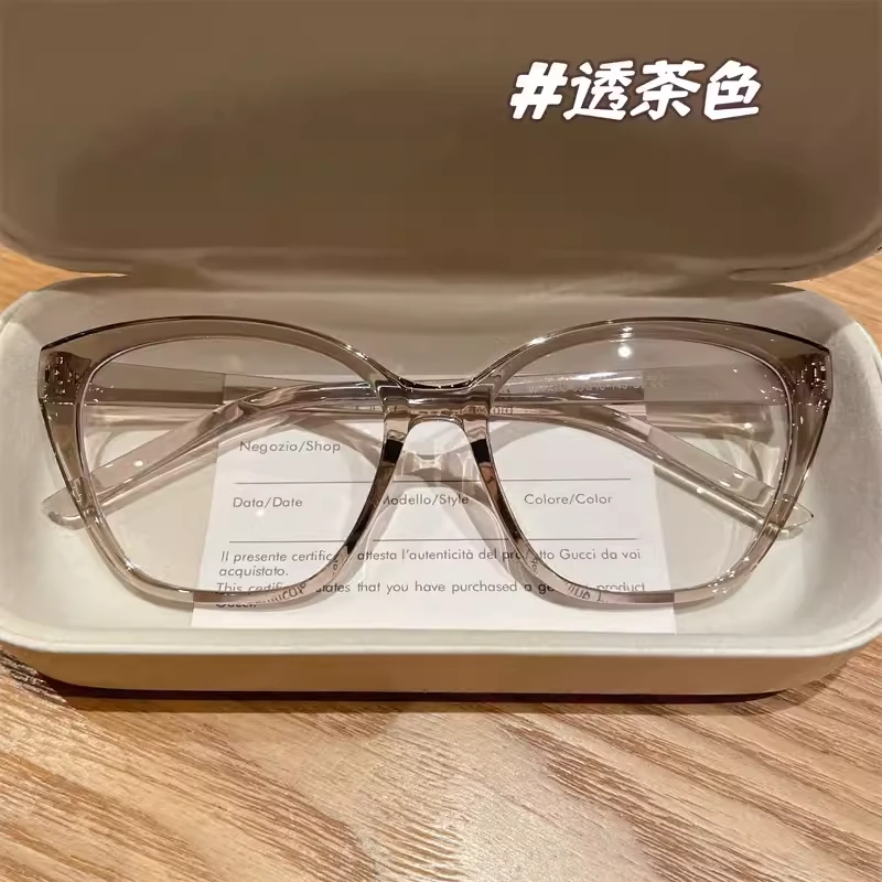 玳瑁色近视女小红书网红款可配度数大脸显瘦猫眼防蓝光变色眼镜男