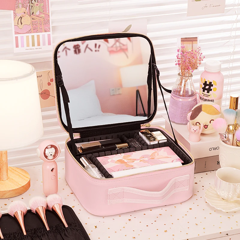 NICELAND全屏镜子化妆包便携女化妆箱手提大容量化妆品收纳包盒