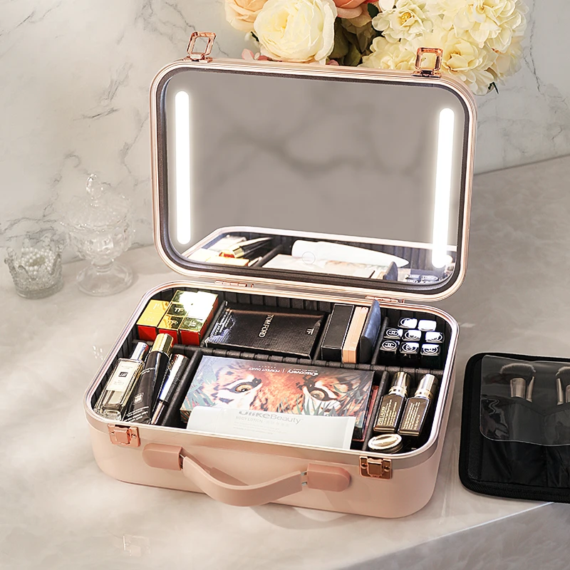 化妆品收纳盒带灯镜子化妆箱大容量专业纹绣跟妆师彩妆手提工具箱