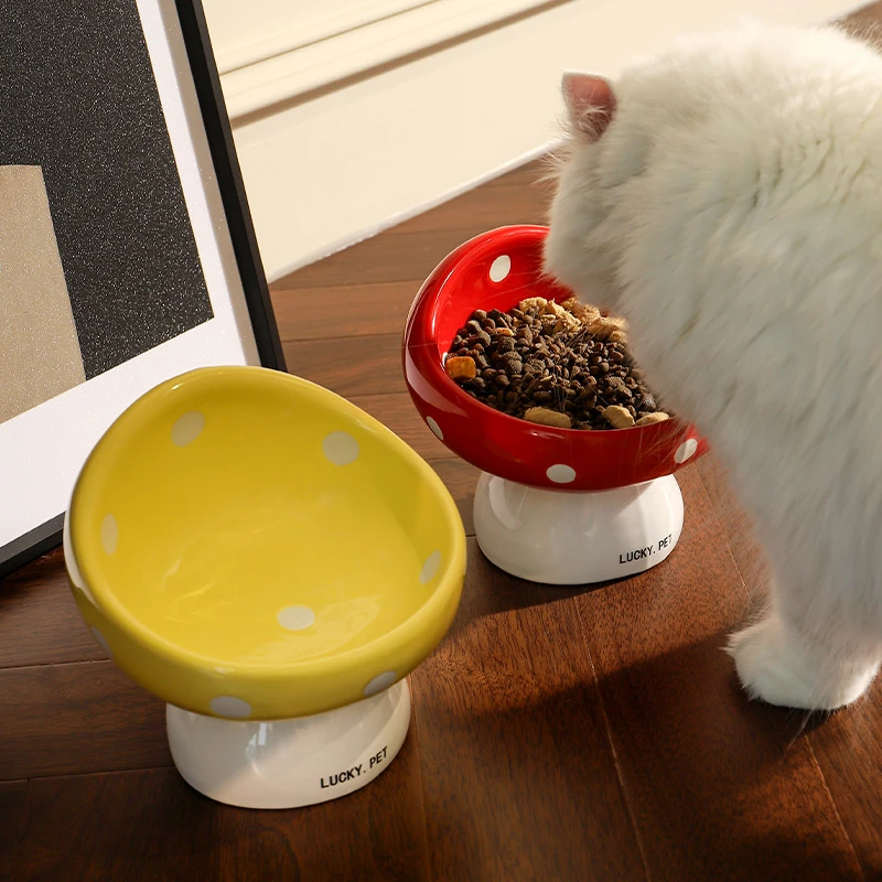 猫咪可爱大号创意蘑菇吃饭饮水碗斜口碗放打翻斜口防黑下巴喝水碗