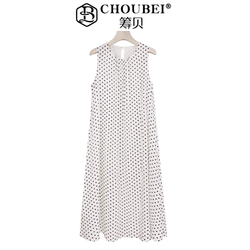 天丝无袖长款波点简约连衣裙高级感度假风129